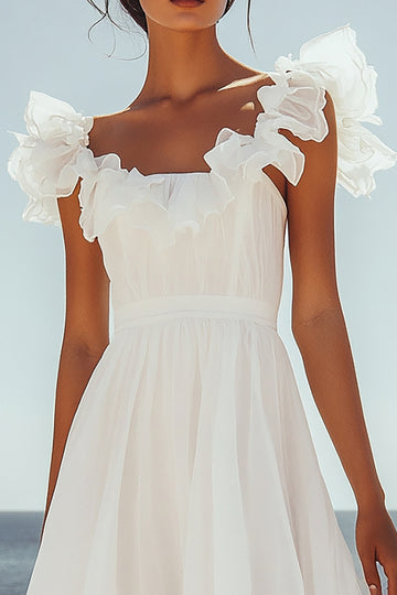 White Ruffle A Line Chiffon Graduation Dress